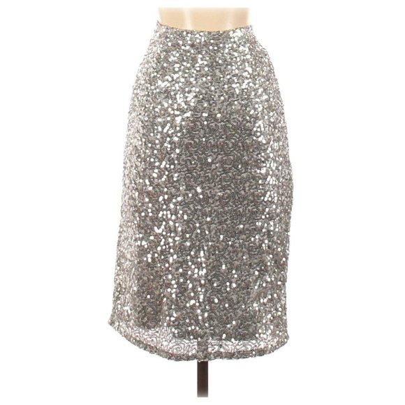 Halogen Silver Sequined A-Line Holiday Skirt